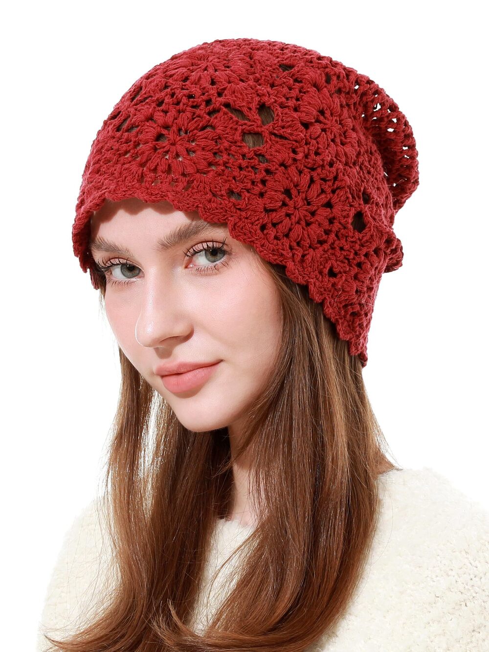 6634 Crochet Cotton Beanie Hat Soft Slouchy Knit Boho Hat Skull Cap